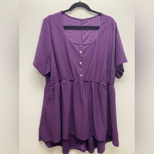 4 for $25 🍒 Chic Purple Eyeler Button-Front Detail Women's Hi Low Top Size 3x